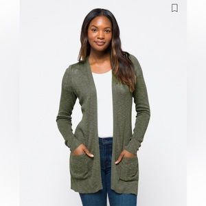 LOVE ELLIE Luna Lightweight Ribbed Cardigan, Olive, M